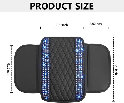 Stacool Upgraded Car Center Console Cover with Rhinestones,Microfiber Leather Car Armrest Cover Cushion with 2 Storage Bags,Universal Cars Armrest Storage Box as Cars Interior Accessories