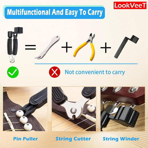 Guitar String Winder, Cutter and Bridge Pin Puller 3-in-1 Tool For Acoustic and Electric Guitars