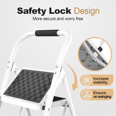 HBTower Step Ladder, Folding Step Stool with Wide Anti-Slip Pedal