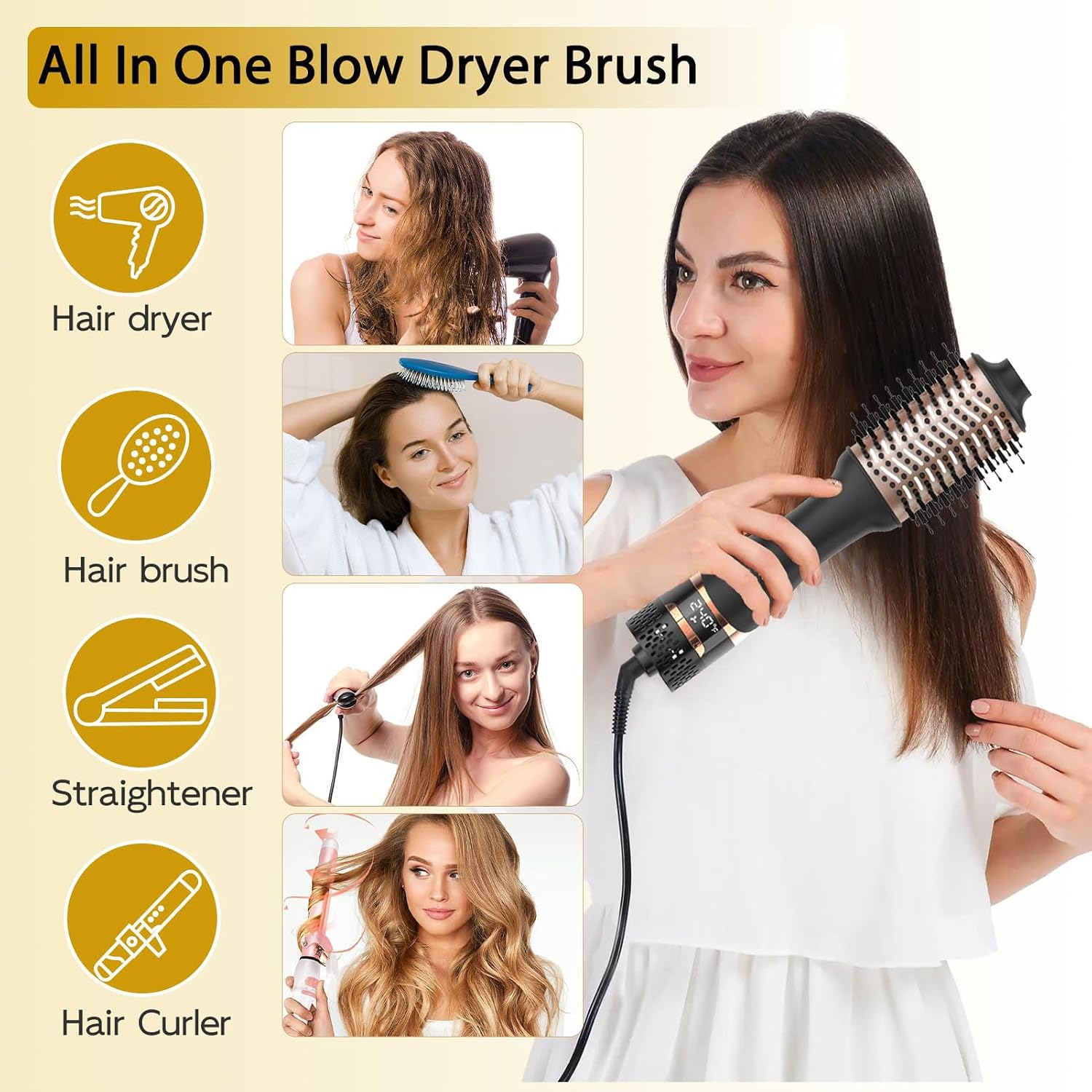 Nicebay Hair Dryer Brush with Display Screen, Anti-Frizz Styler Volumizer