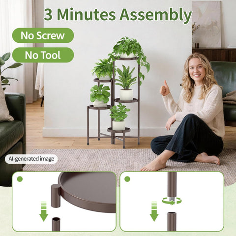 LASZOLA Plant Stand Indoor with 10 Inch Large Metal Tray, 5 Tier Bronze