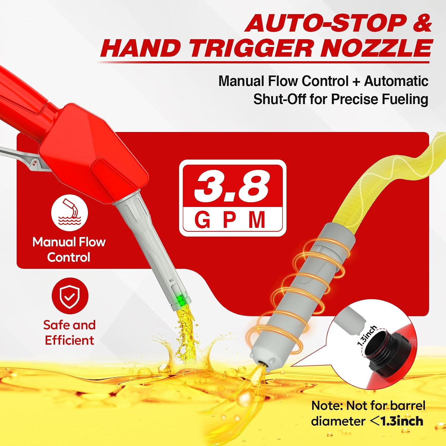 Keimi Electric Fuel Transfer Pump, Auto-Stop & Hand Trigger Nozzle, 3.8 GPM