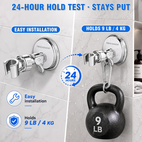 Adjustable Shower Head Holder, Bathroom Suction Cup Bracket for Handheld Showerhead, Removable Wall Mounted Shower Bracket (Silver) (Silver, 1)