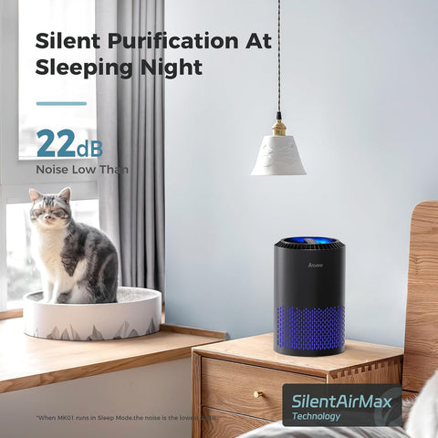 AROEVE Air Purifiers for Bedroom with Sleep Mode Speed Control-MK01A(Black)
