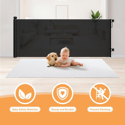 Extra Wide Retractable Baby Gate 34" Tall Fits Up to 71" Wide Black