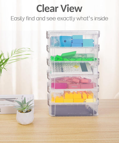 Sooez 6 Pack Extra Large Pencil Box, Plastic Pencil Case Crayon Box