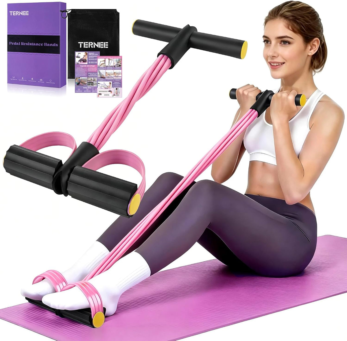 Pedal Resistance Band with Handle， Foot Pedal Resistance Band for Women，Multifunction Exercise Bands for Home Gym Full Body & Working Out