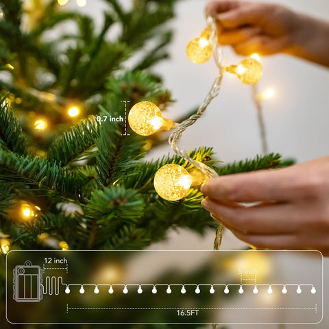 Metaku 16.4Ft 50LED Battery Operated Globe String Lights with Remote