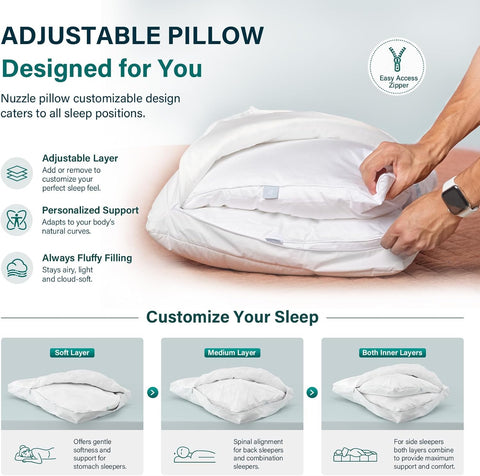Nuzzle Pillow Standard Adjustable Neck Pillow,Soft Luxury Hotel Feel