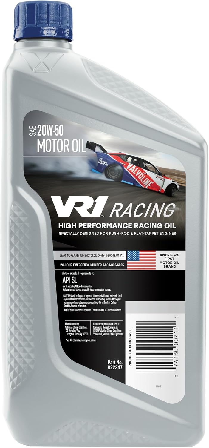 Valvoline VR1 Racing SAE 20W-50 Motor Oil 1 QT, Case of 6