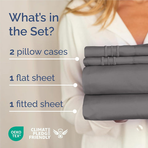 Full Size 4 Piece Sheet Set - Comfy Breathable & Cooling Sheets - Dark Grey