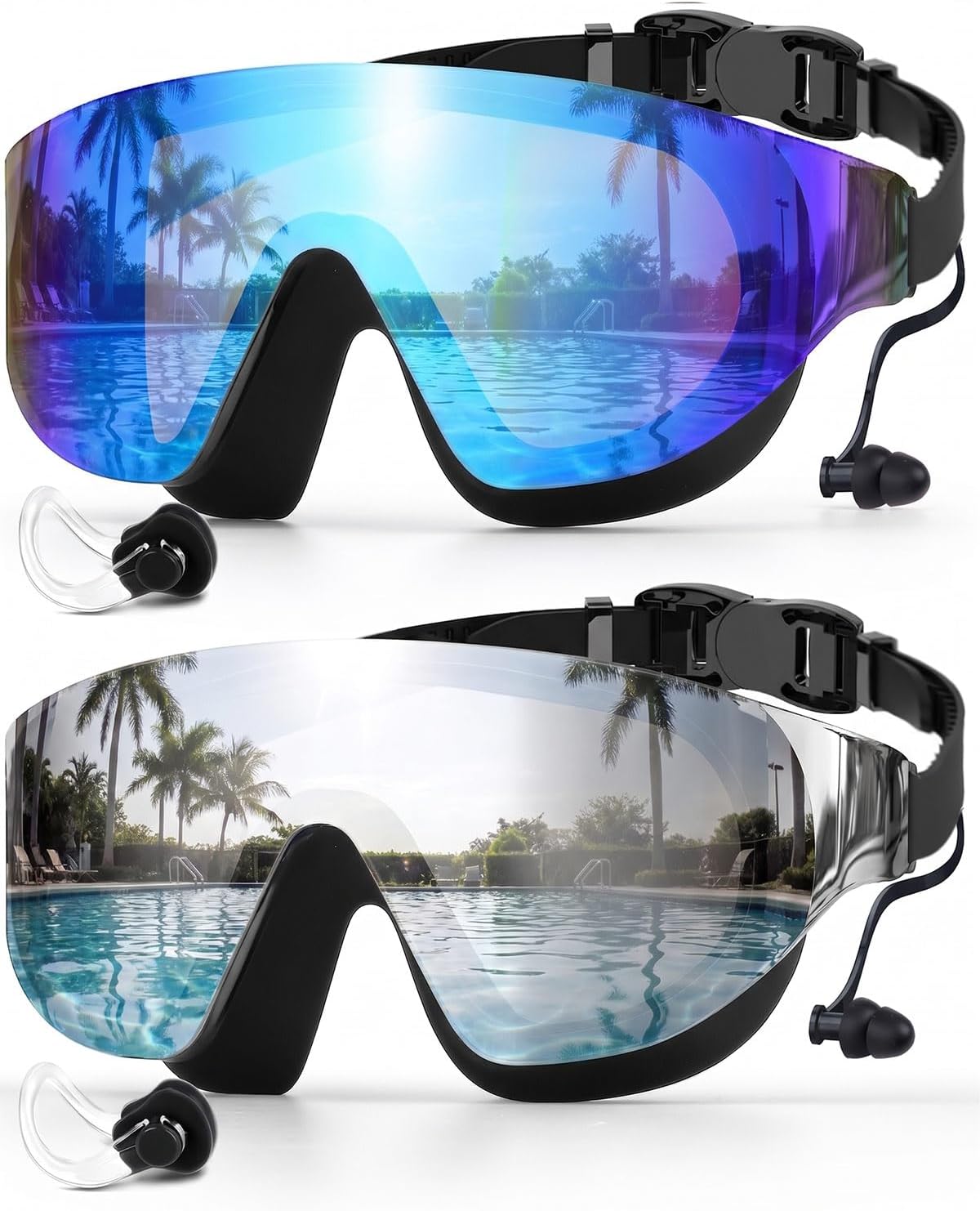 Zoomsnail Swim Goggles 2 Pack, Rimless Wide View Swimming Goggles for Adult, Anti-Fog UV Leaking Pool Goggles for Men Women
