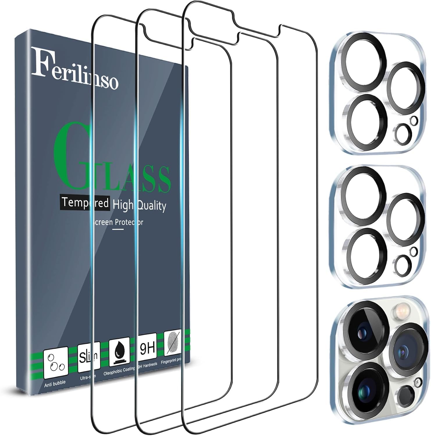 Ferilinso 3 Pack Screen Protector for iPhone 13 Pro, Tempered Glass, HD