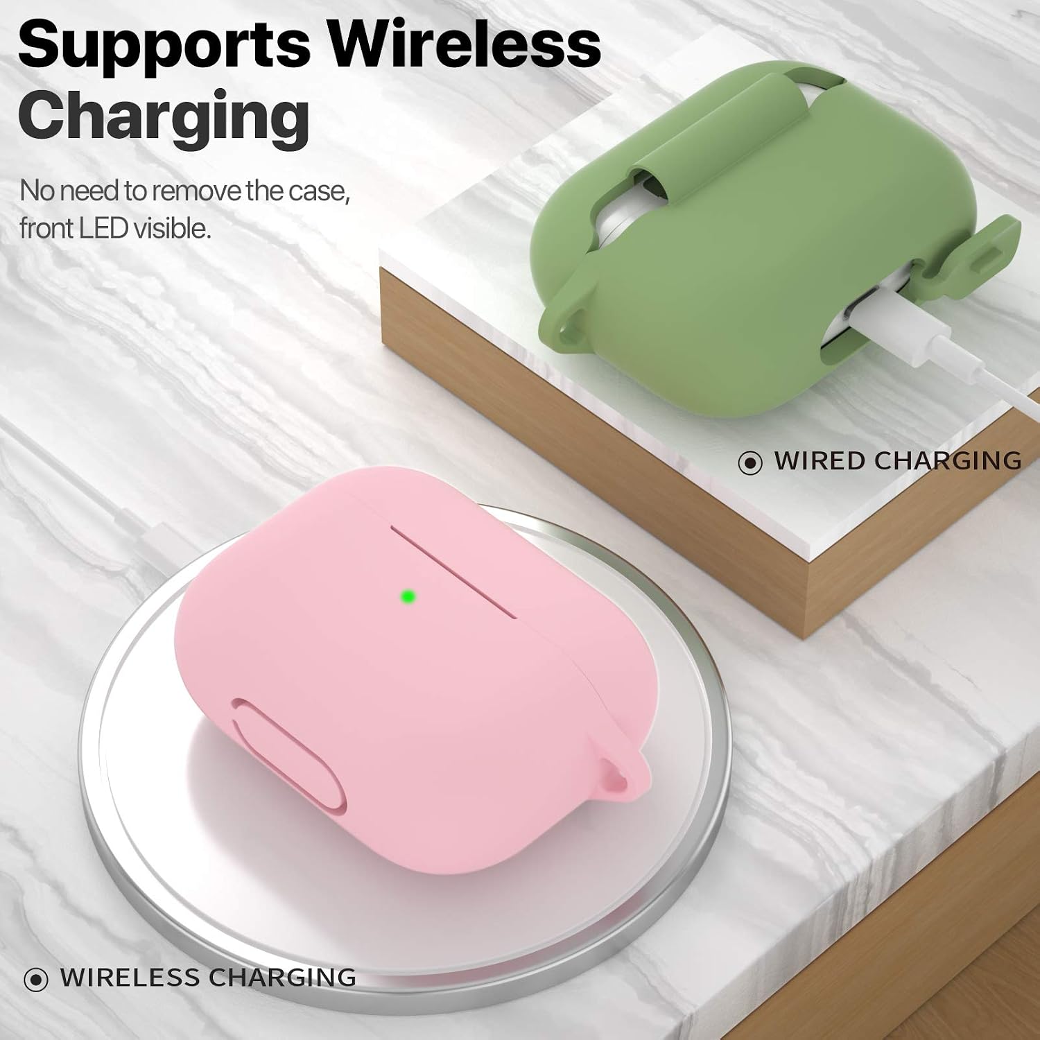 for AirPods Pro 1st/2nd Generation Case Cover, Protective Silicone Skin Accessories with Keychain for Women Men for Apple AirPods Pro 2019/2022 Charging Case,Front LED Visible-Pink