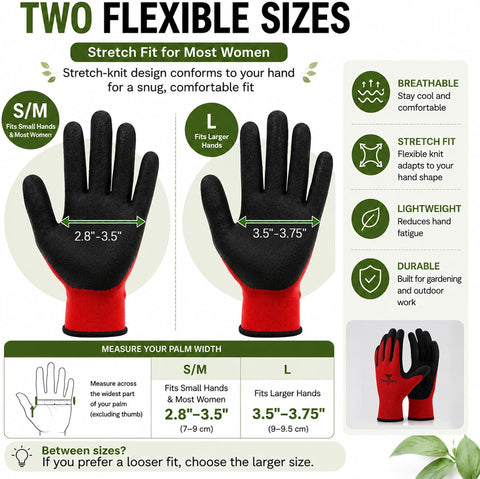 4 Pairs Red garden gloves work gloves with grip working gloves,Breathable latex dipped gloves,Suitable for garden weeding, construction, outdoor, warehouse handling, etc.