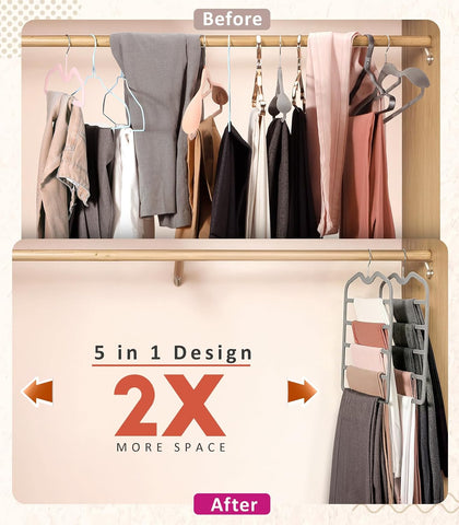 Pants Hangers Space Saving,5 Pack 5 Tier Velvet Short Neck Pants Hangers