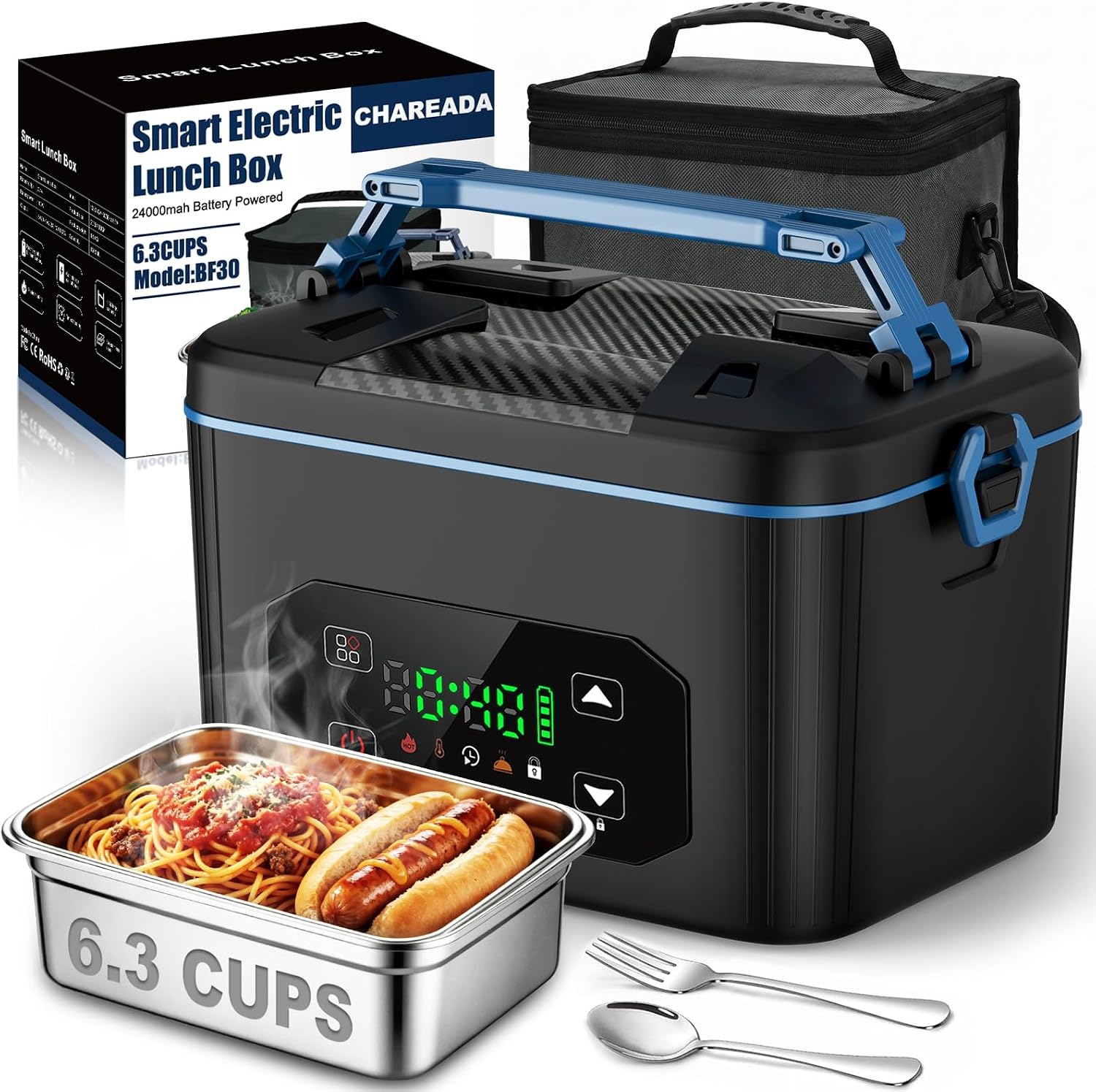 CHAREADA Electric Lunch Box, 24000mAh Battery Powered Heated Lunch Box