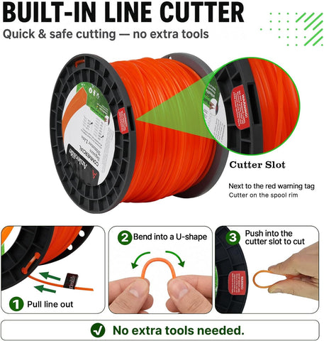 Anleolife .095" Commercial Square String Trimmer Line for Weeds, 1280ft 5lb