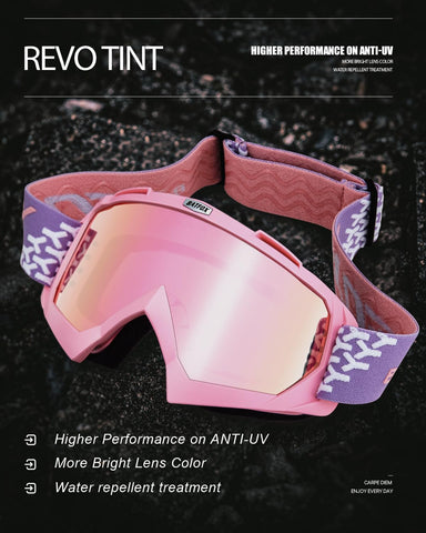 Motorcycle Glasses Goggles Dirt Bike Motocross Safety ATV Tactical Riding (Pink-Pure Pink)