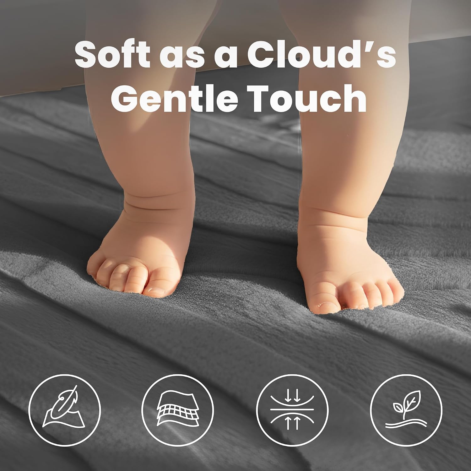 1.3" Thick Fluffy Baby Play Mat for Floor,Elasti Foam Padded Area Rug for Living Room Bedroom,Ultra Soft 3D Carved Kids Rug,Non-Slip Nursery Crawling Mat for Toddlers,4’x6’ Playroom Carpet(Charcoal)