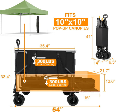 Double Decker Wagon Heavy Duty Collapsible, 600LBS 400L Capacity