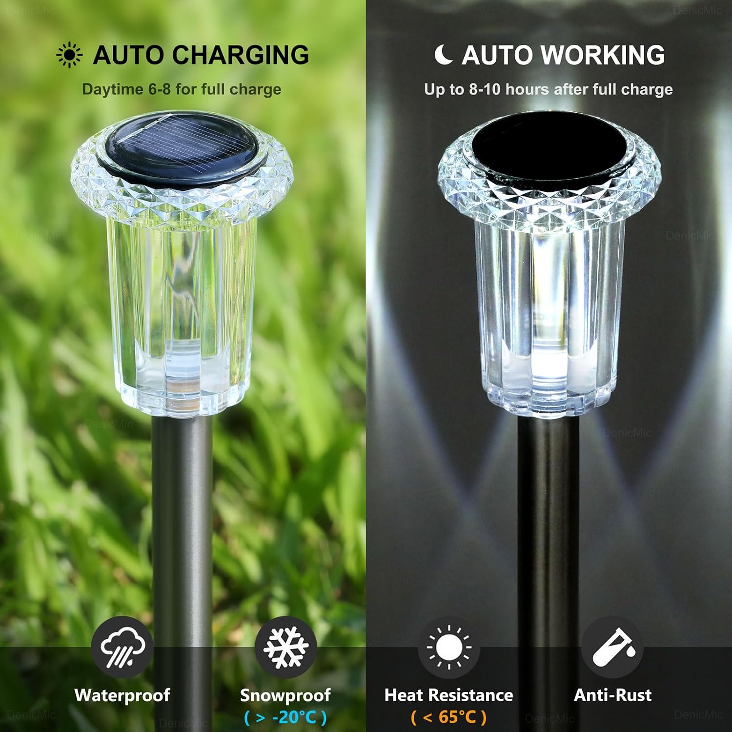 DenicMic Solar Pathway Lights Outdoor Waterproof Cold White LED 15 Pack