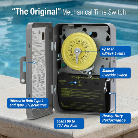 Intermatic T101R 24-Hour Mechanical Timer Switch, 120V SPST, Type 3R