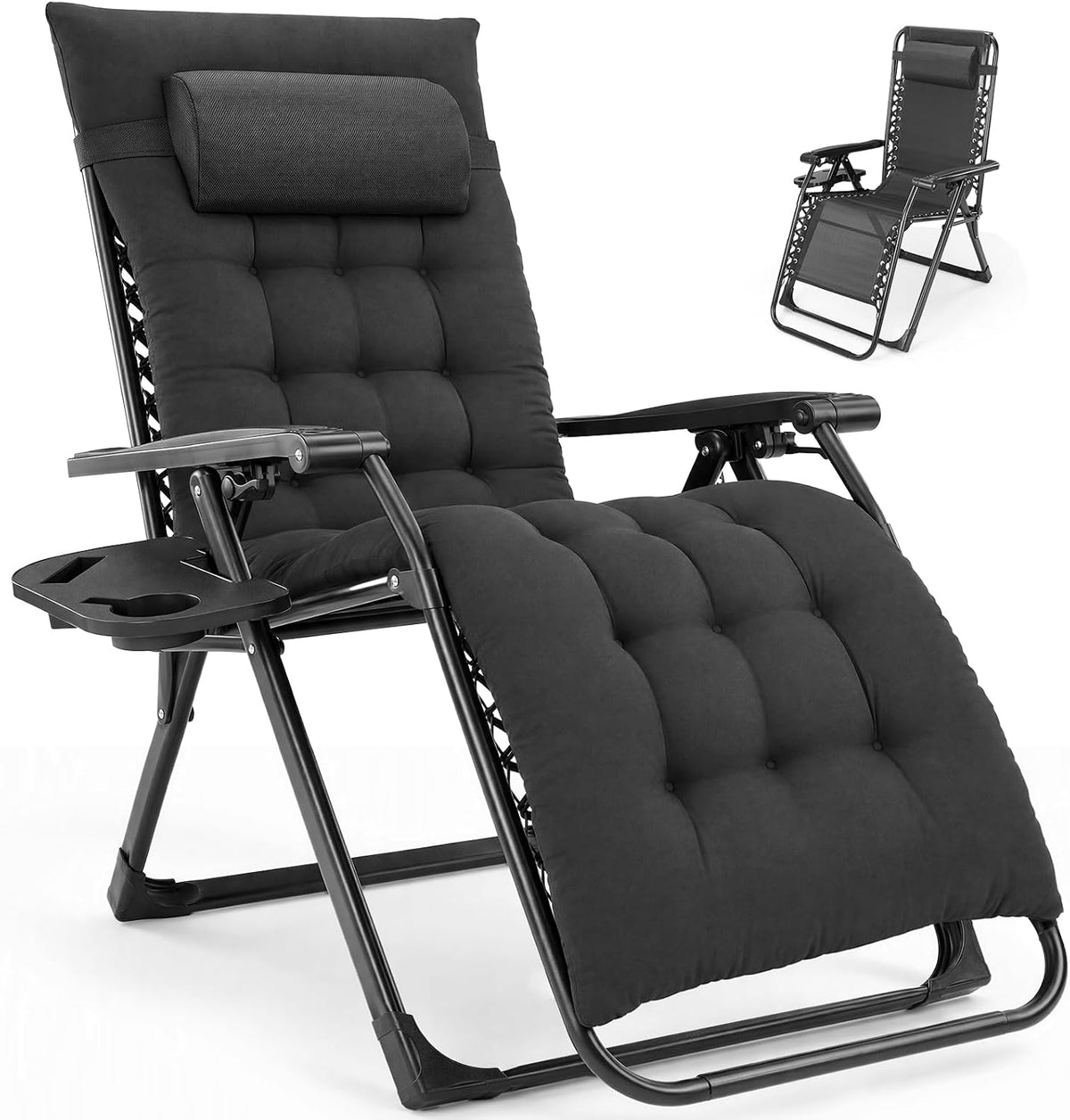 NEWBULIG Zero Gravity Chair, Folding Patio Recliner with Cup Holder Trays