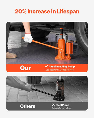 VEVOR Air Hydraulic Bottle Jack, 12 Ton/26455 lbs Pneumatic Hydraulic Bottle Jack with 10.43''-19.88'' Lifting Range & Manual Hand Pump, for Pickup, Truck, RV, Auto Repair, Industrial Engineering
