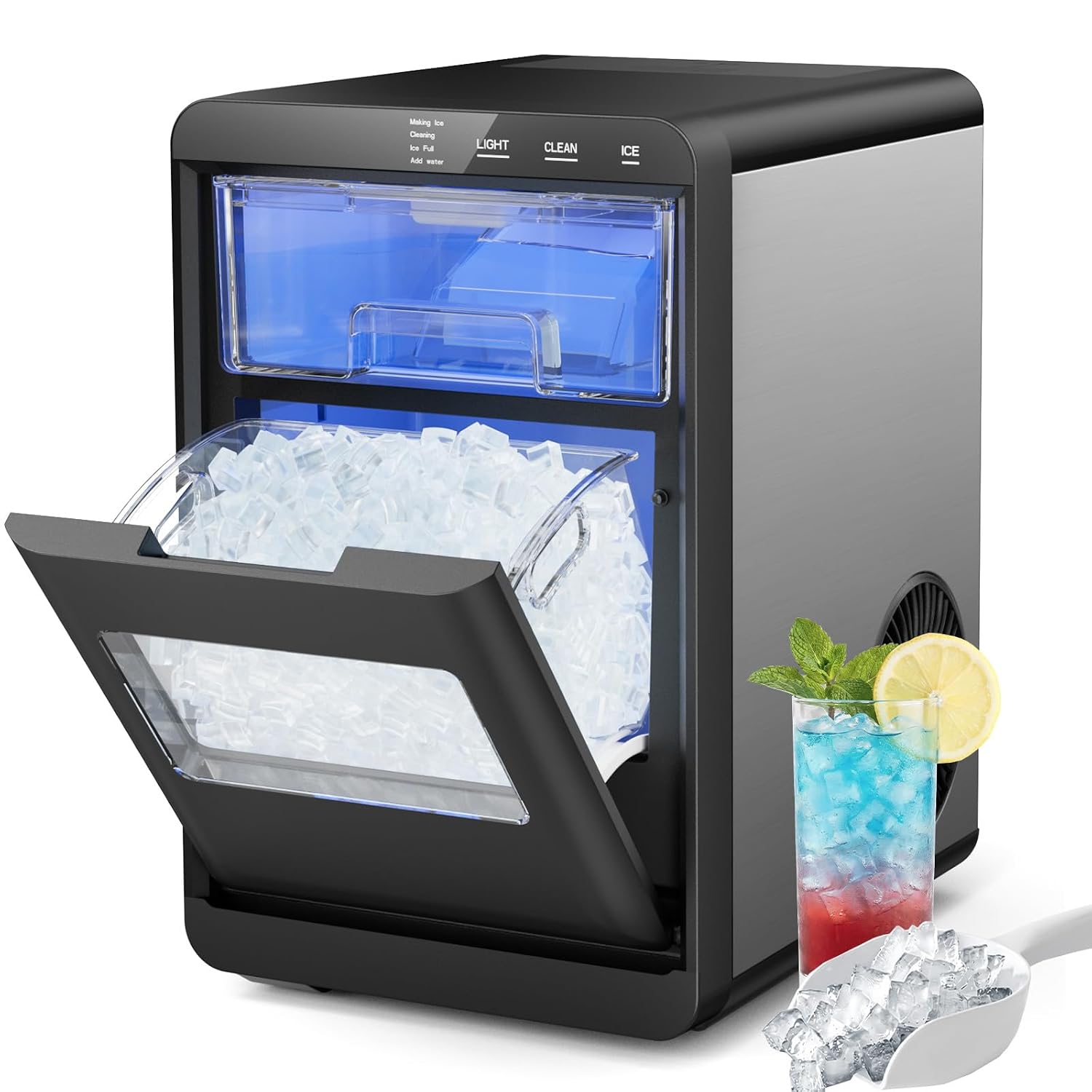 Ice Makers Countertop, 44lbs/24H Nugget Ice Machine, Self-Cleaning