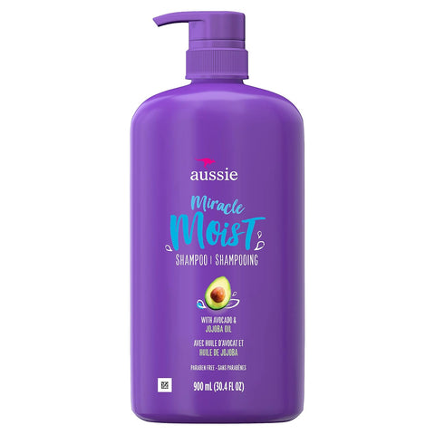 Aussie Miracle Moist Shampoo with Avocado & Jojoba for Dry Hair, Paraben-Free, 30.4 Fl Oz, (Pack of 4)