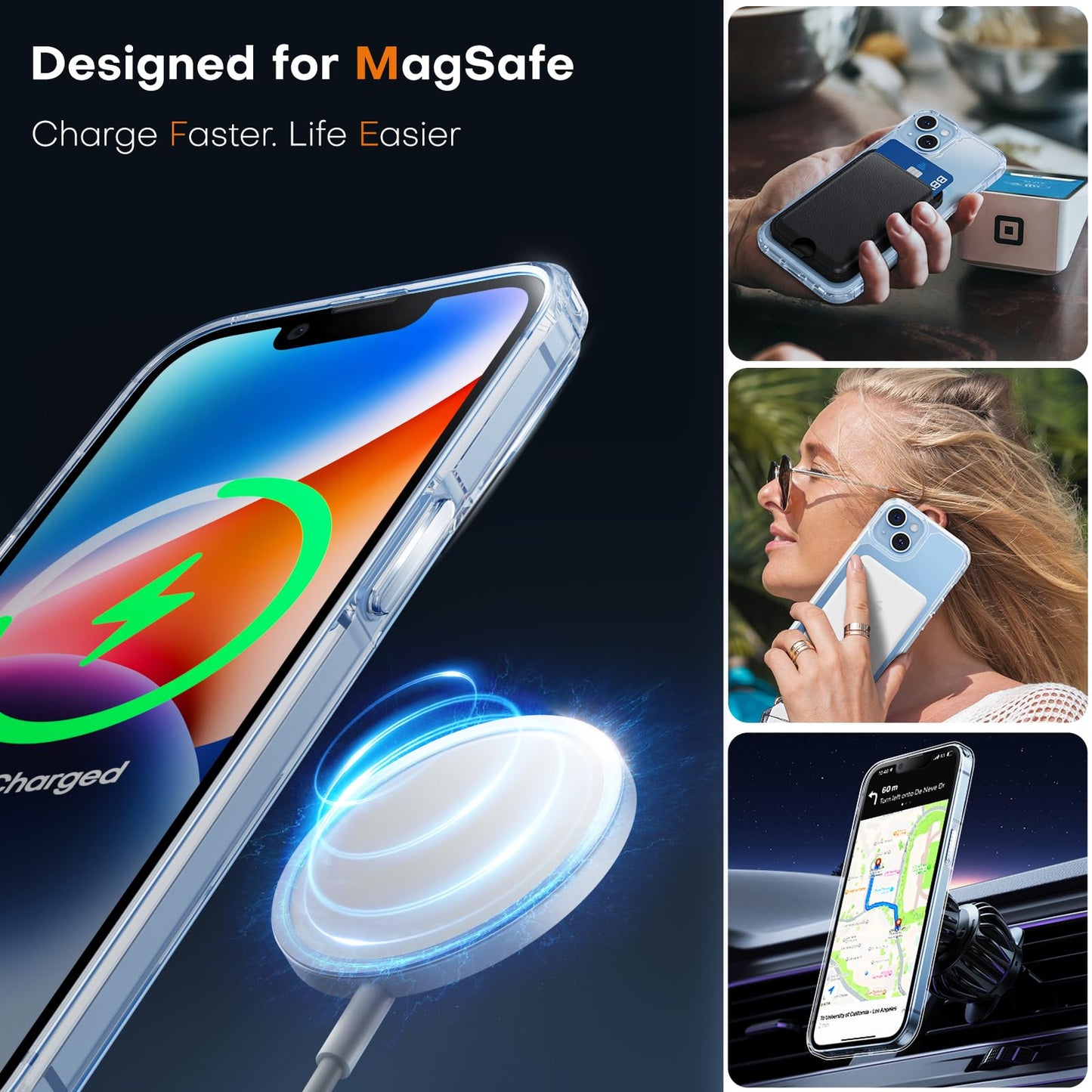 TAURI 5 in 1 Magnetic for iPhone 14 Case, [Designed for Magsafe] with 2X Screen Protectors +2X Camera Lens Protectors, [Not-Yellowing] Shockproof Slim Phone Case for iPhone 14, Clear