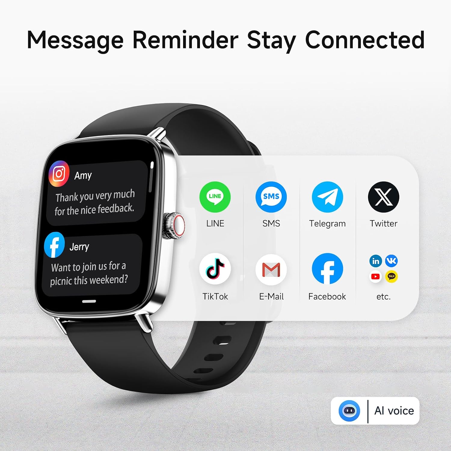 Smart Watch for Men Women, 1.85" HD Smartwatch Compatible iPhone/Samsung/Android (Answer/Make Calls), 100+ Sport Modes Fitness Tracker with Heart Rate/Sleep/SpO2 Monitor, IP68 Waterproof, 2 Bands