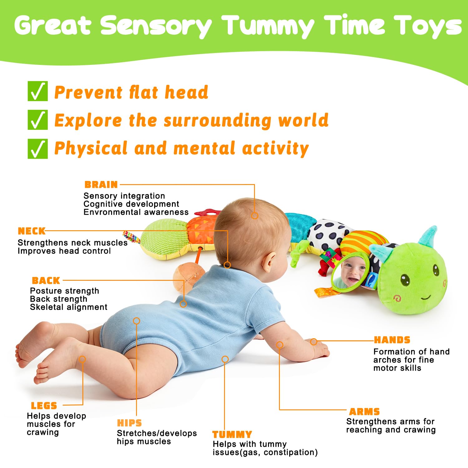 Baby Toys 0-6 Months Musical Stuffed Caterpillar Newborn Tummy Time Toys