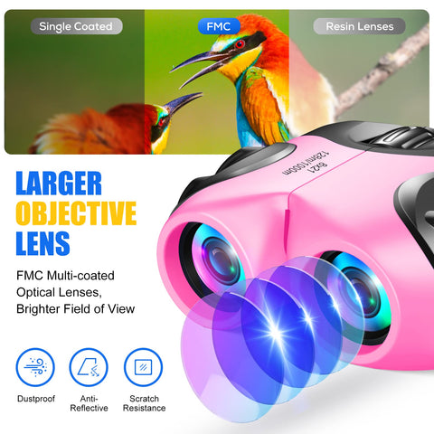 Gifts for 3-12 Year Old Girls and Boys , Kids Binoculars for Outdoor Easter Toys for 3-12 Year Old Girls Easter Christmas Xmas Stocking Stuffers Fillers Gifts for Kids Teen Girls Pink DL09