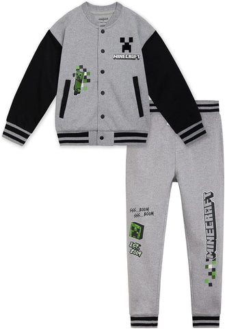 Minecraft Fleece Varsity Bomber Jacket and Jogger Pants Outfit Set Little Kid to Big Kid Sizes (4-18-20)