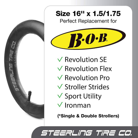 16 x 1.5/1.75 Stroller Tire Tube Heavy Duty - Thorn Resistant Inner Tube for All BOB Revolution Strollers, Sport Utility, Ironman & Alterrain [2-Pack] BOB Stroller Tire Replacement