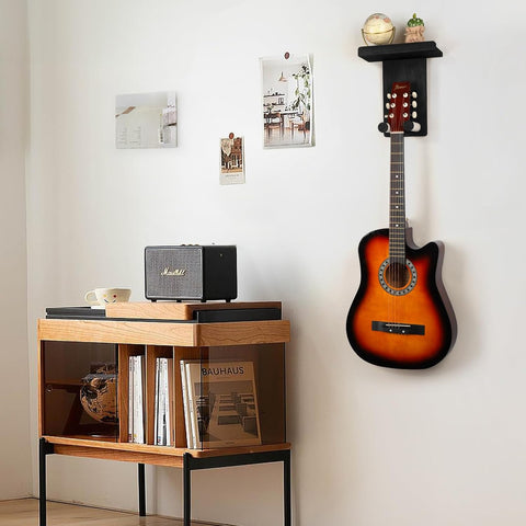 Keebofly Guitar Wall Mount - Single Pack, Wall Hanger with Pick Holder - Guitar & Ukulele Rack, Rustic Wood Black, Patented