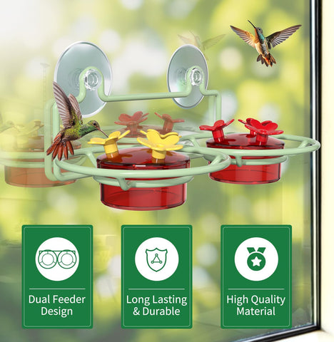 Dreamdrawer Window Hummingbird Feeder, Small Hummingbird Feeder for Outdoors with Strong Suction Cup - Metal Base & 6 Feeding Ports, Easy to Clean and Refill