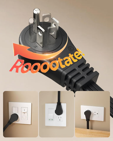 DEWENWILS 1FT 360° Rotating Flat Plug Extension Cord/Wire, 16/3, 2 Pack