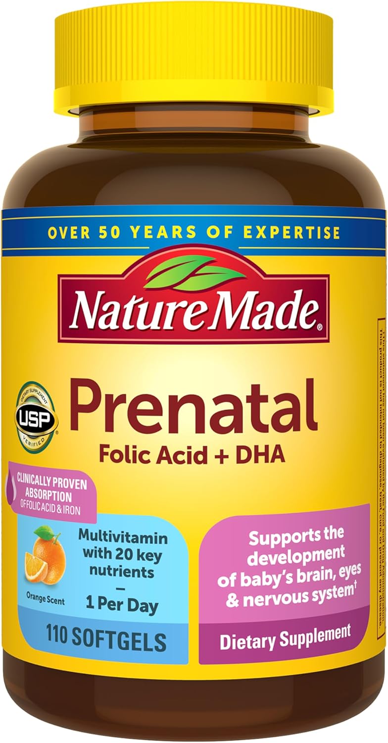 Nature Made Prenatal Vitamins for Women with Folic Acid + DHA, 110 Softgels