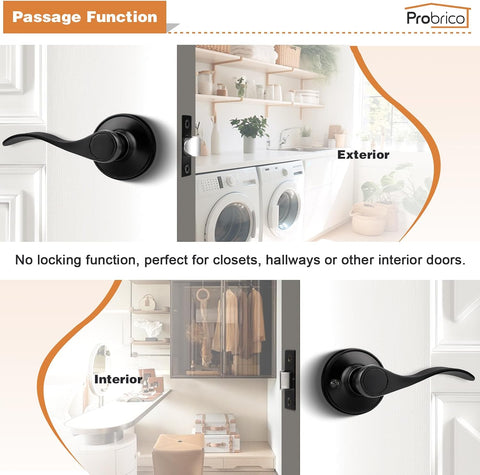 Probrico 2 Pack Passage Levers Matte Black, Keyless Interior Door Hardware Cloud Shape Contemporary Style Lockset Lever Handle