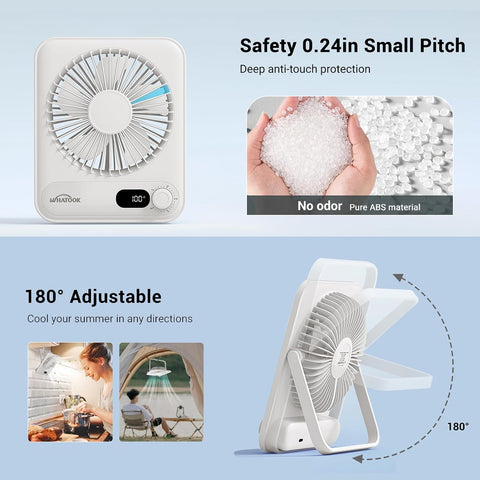 WHATOOK Small Desk Fan Personal Fans: 5000mah 25 Hours Battery Office Quiet Mini Desktop Fan Portable Rechargeable Travel Essentials (White, 2000 mAh)