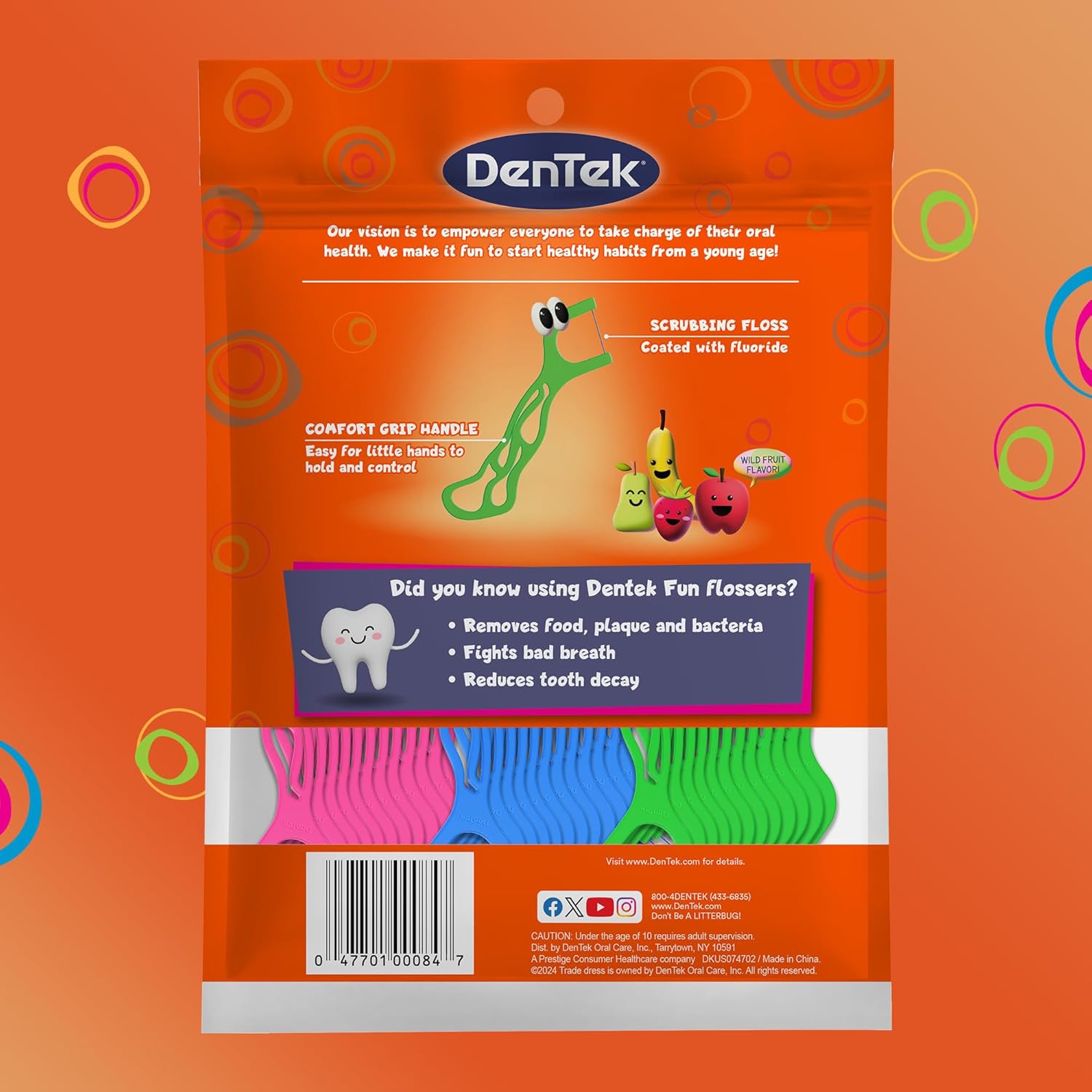 Dentek Floss Picks, Kids Flossers, Wild Fruit Flavor, 90 Count