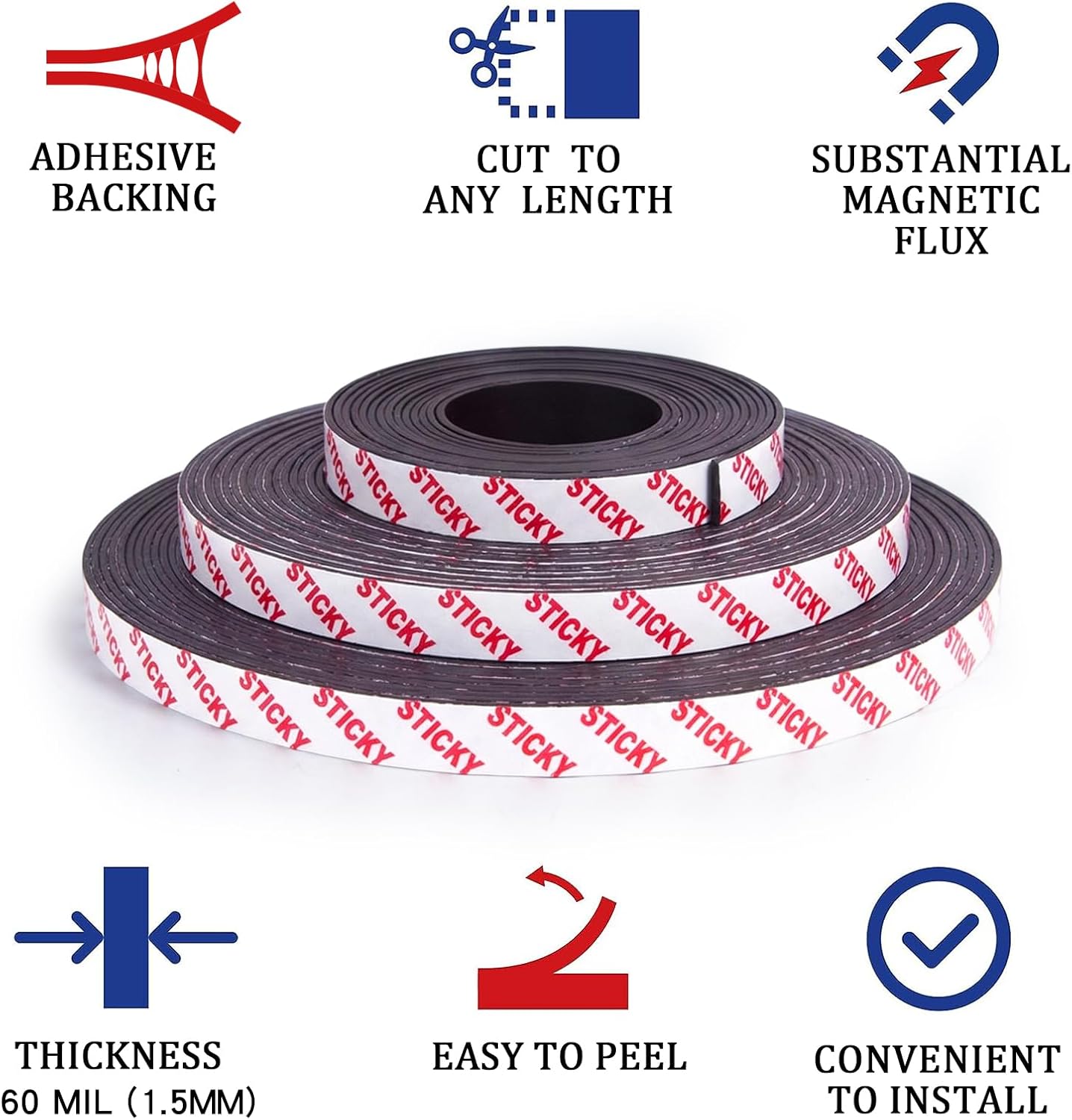 Towjug Magnetic Tape 10ft x 1/2in Fridge Magnets with Adhesive Backing Roll