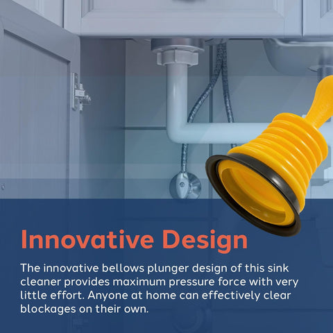 PlumbCraft Mini Drain Plunger, 11-Inch Bellows Sink Plunger for Kitchen & Bathroom Sinks, Heavy-Duty Clog Remover with Ergonomic Handle