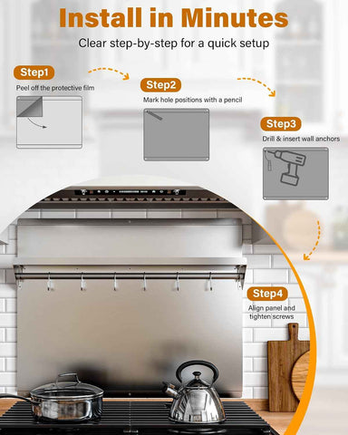 24 x 30 In Stainless Steel Backsplash for Stove