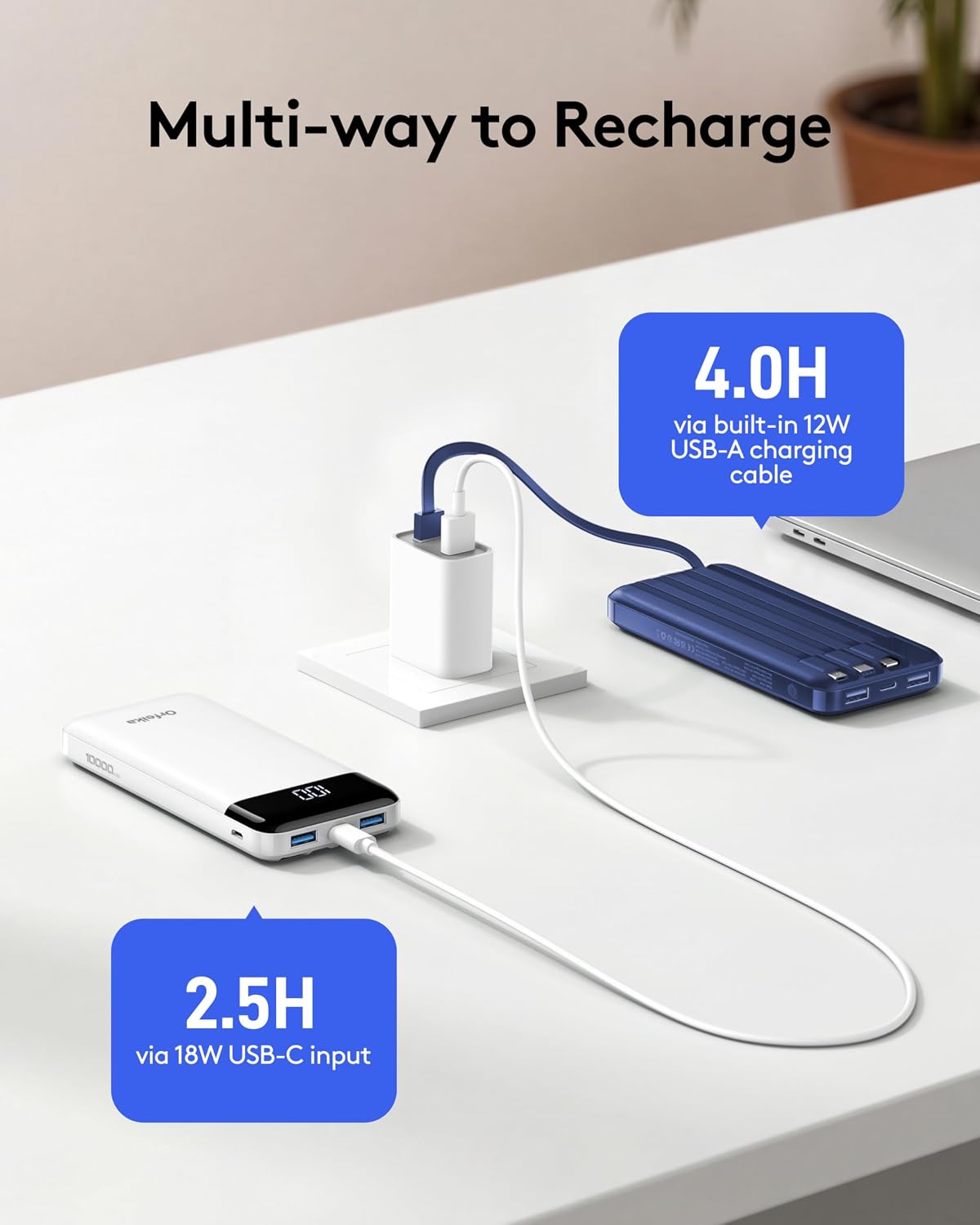 Orfeika Fast Charging Portable Charger Power Bank with Built-in 4 Cables