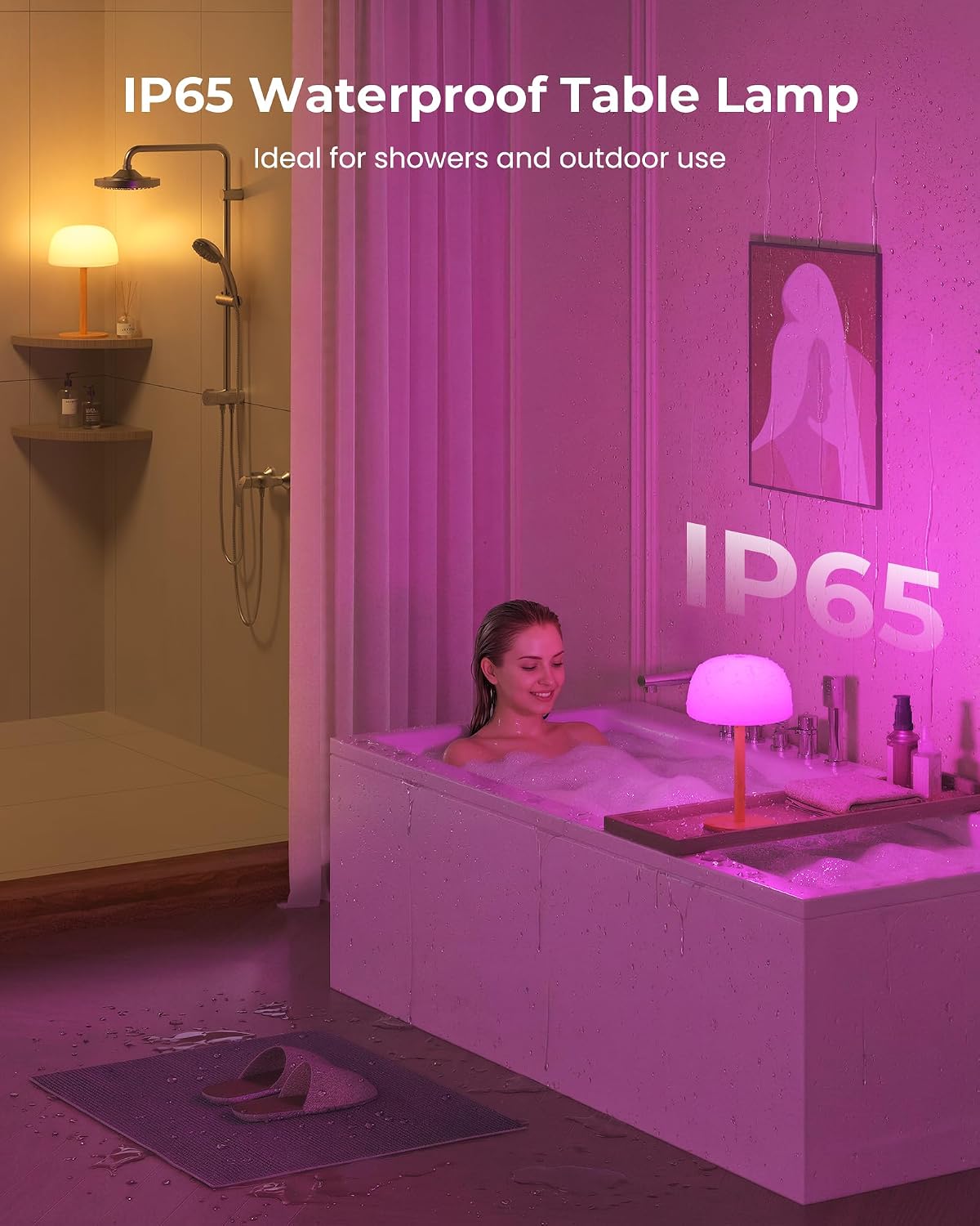 Shower Lamp Waterproof IP65, 7500mAh Rechargeable Bathroom Lamp
