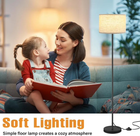 Ambimall 60'' Modern Floor Lamp with Shade, Tall Lamps for Living Room, Bedroom, Office, Dining Room, Beige Shade with Black Pole(Without Bulb)